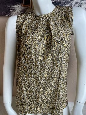 Michael Kors Olive Green Gold Black Printed Sleeveless Blouse